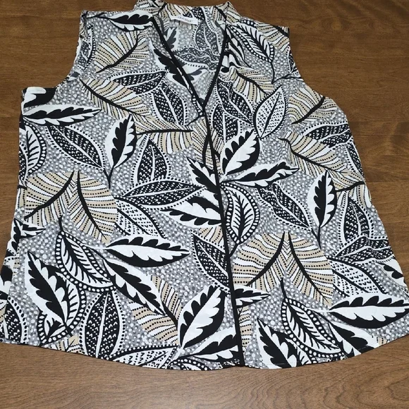 Calvin Klein Leaf Print Women's Top Fall Sleeveless Lightweight Office Career L - Picture 3 of 9